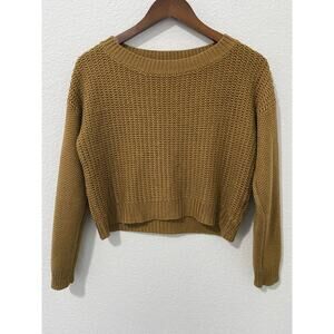 Forever 21 Cropped Sweater Womens Size M Ochre Brown Long Sleeve Crew Neck*